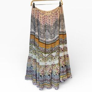 Forbidden Los Angeles Tiered Boho Maxi Skirt | Multi-Pattern Paisley & Floral